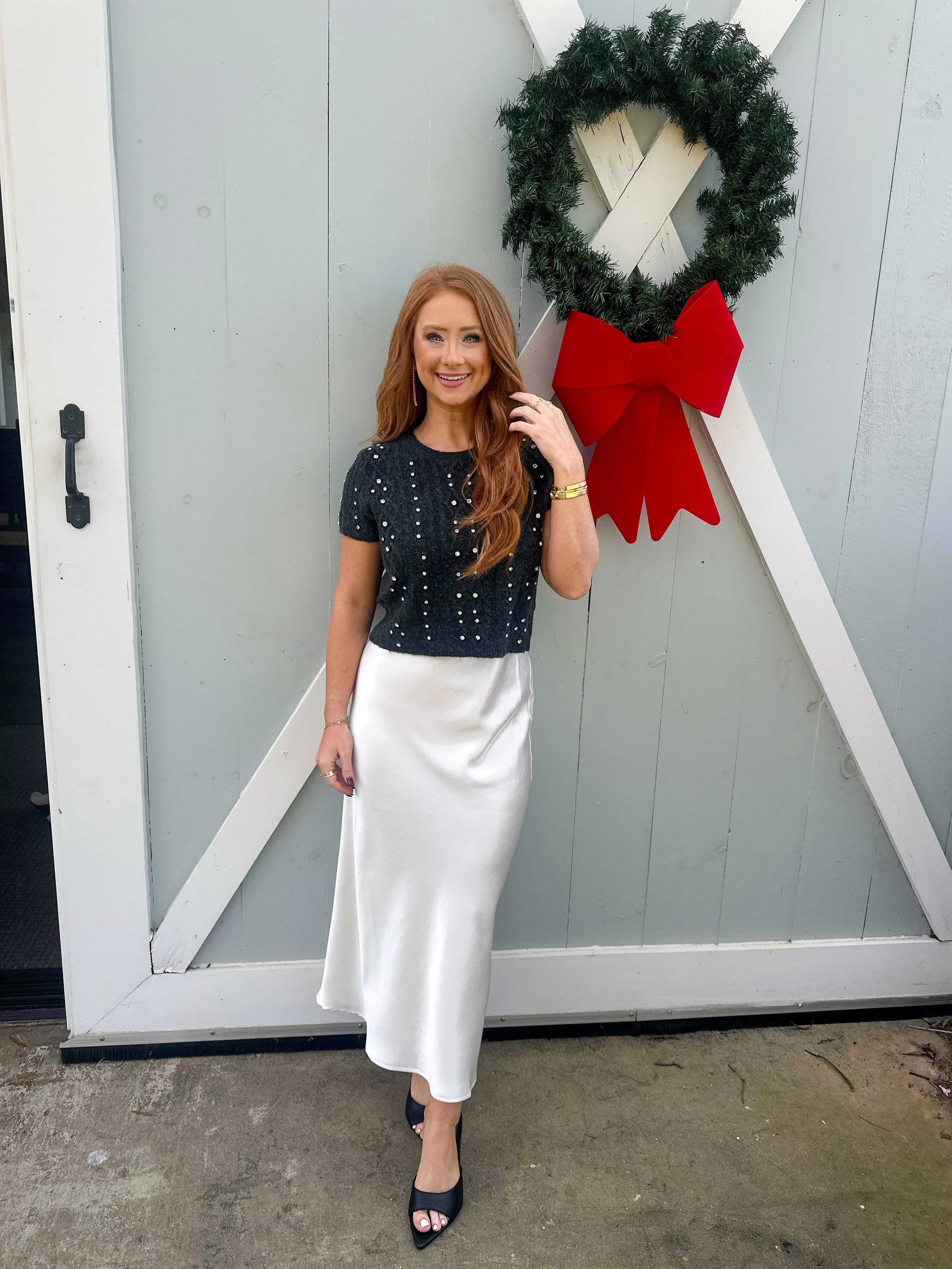 Becca Satin Midi Skirt- Cream