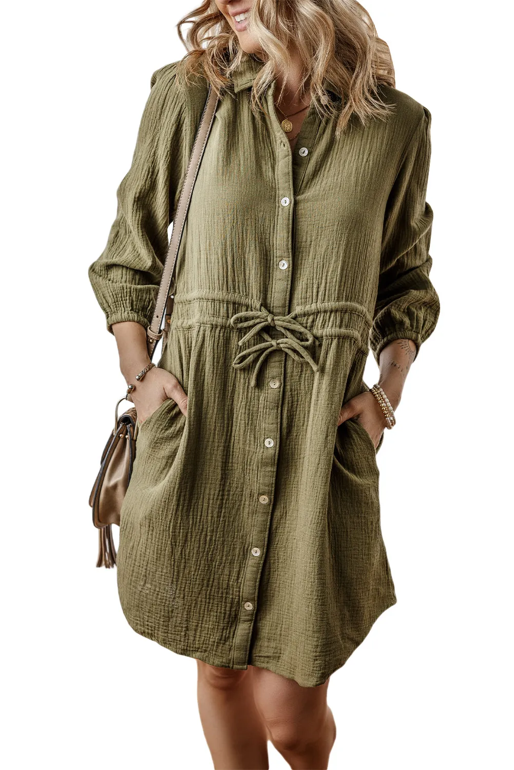 Button Up Dual Tied Mini Dress
