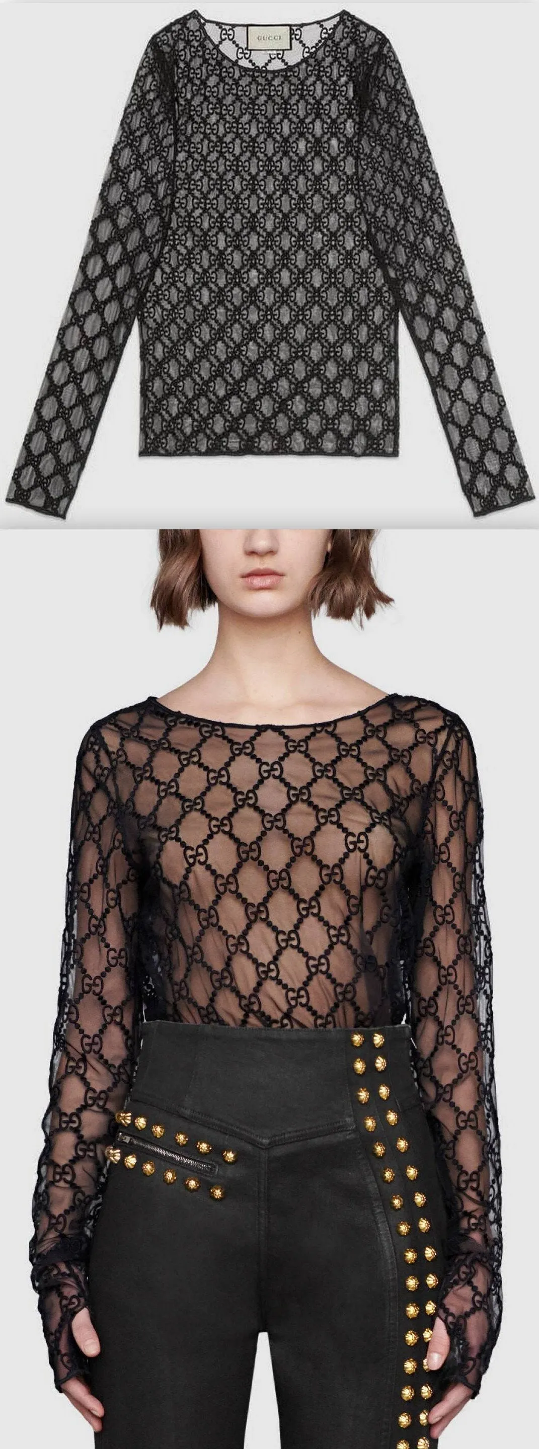 GG Embroidered Tulle T-Shirt