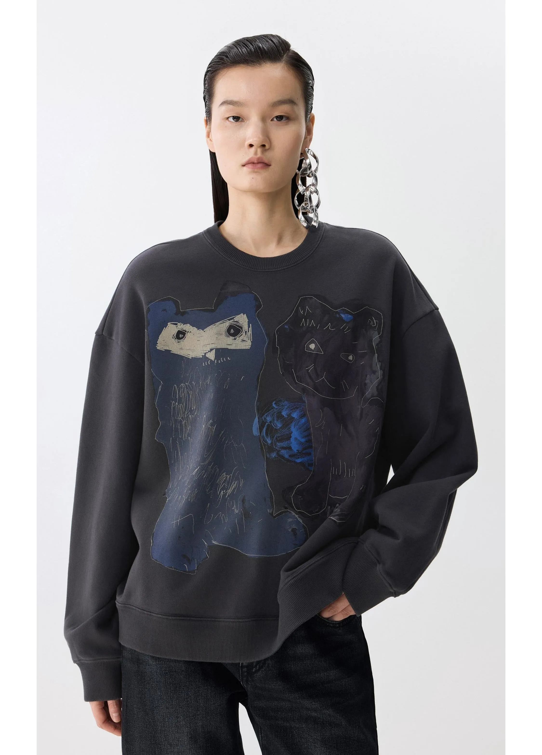 JNBY Playful Cat Oversized Cotton Sweatshirt