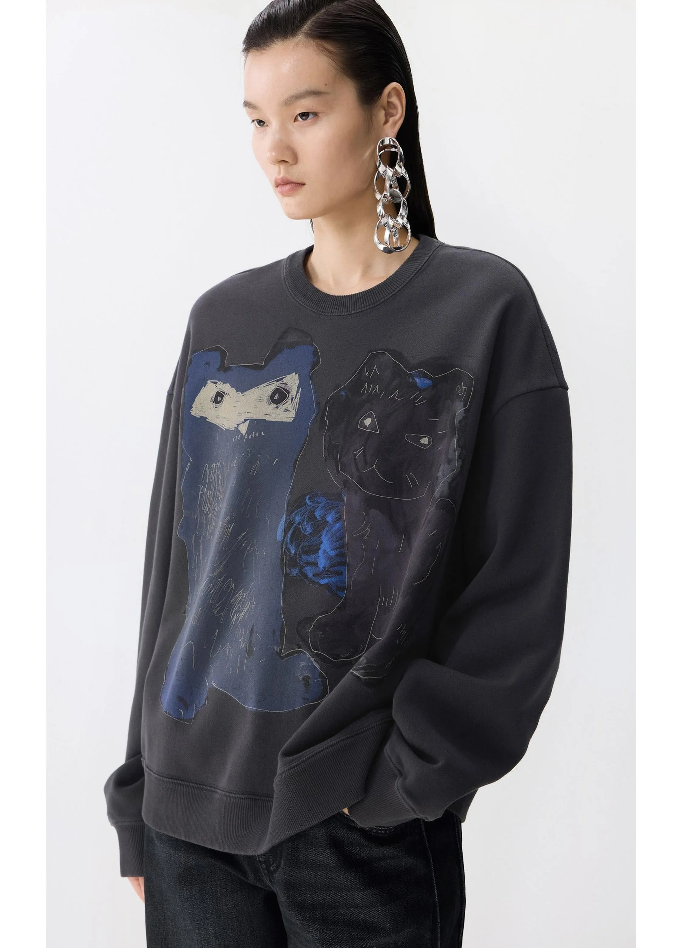 JNBY Playful Cat Oversized Cotton Sweatshirt