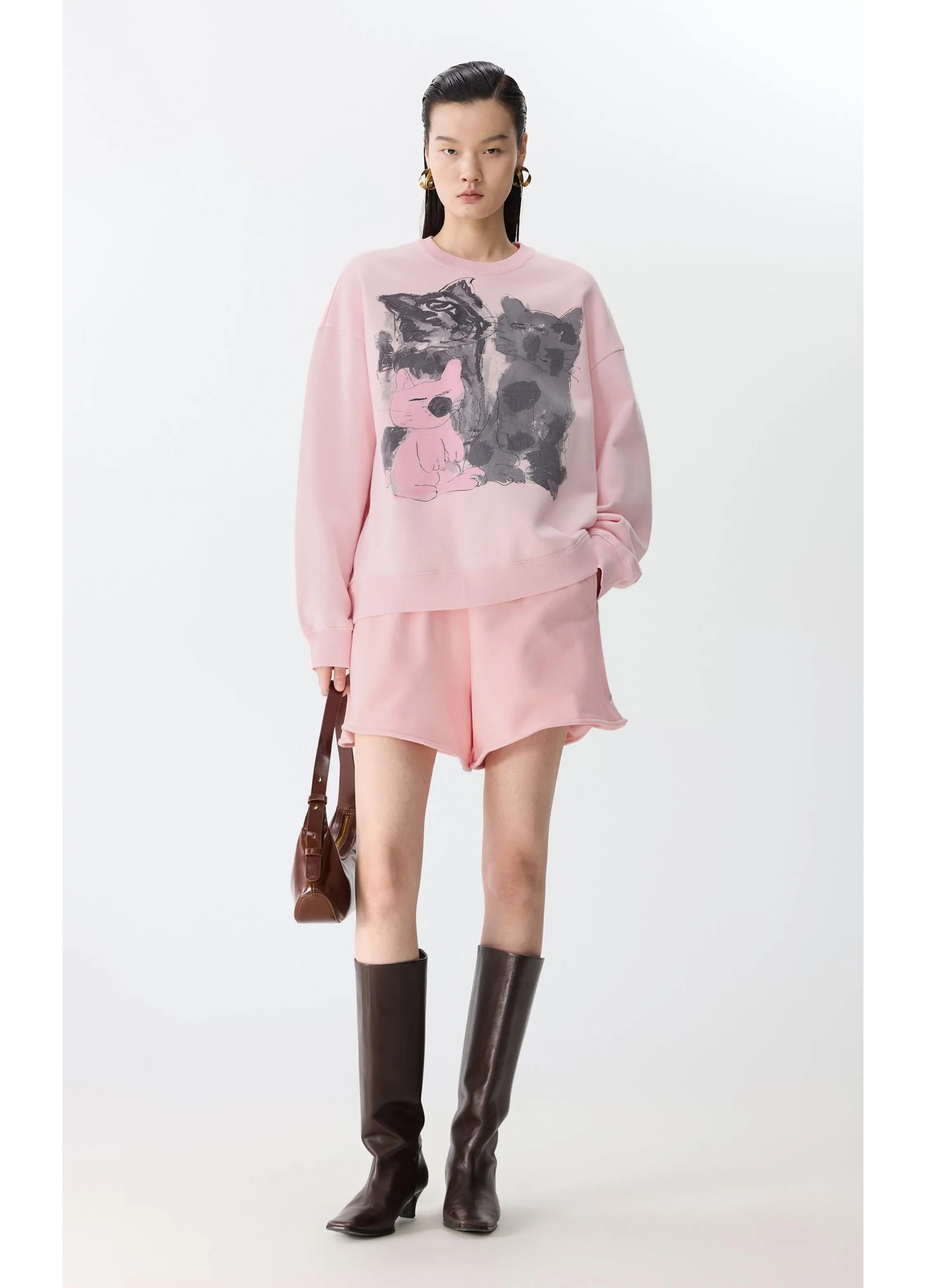 JNBY Playful Cat Oversized Cotton Sweatshirt