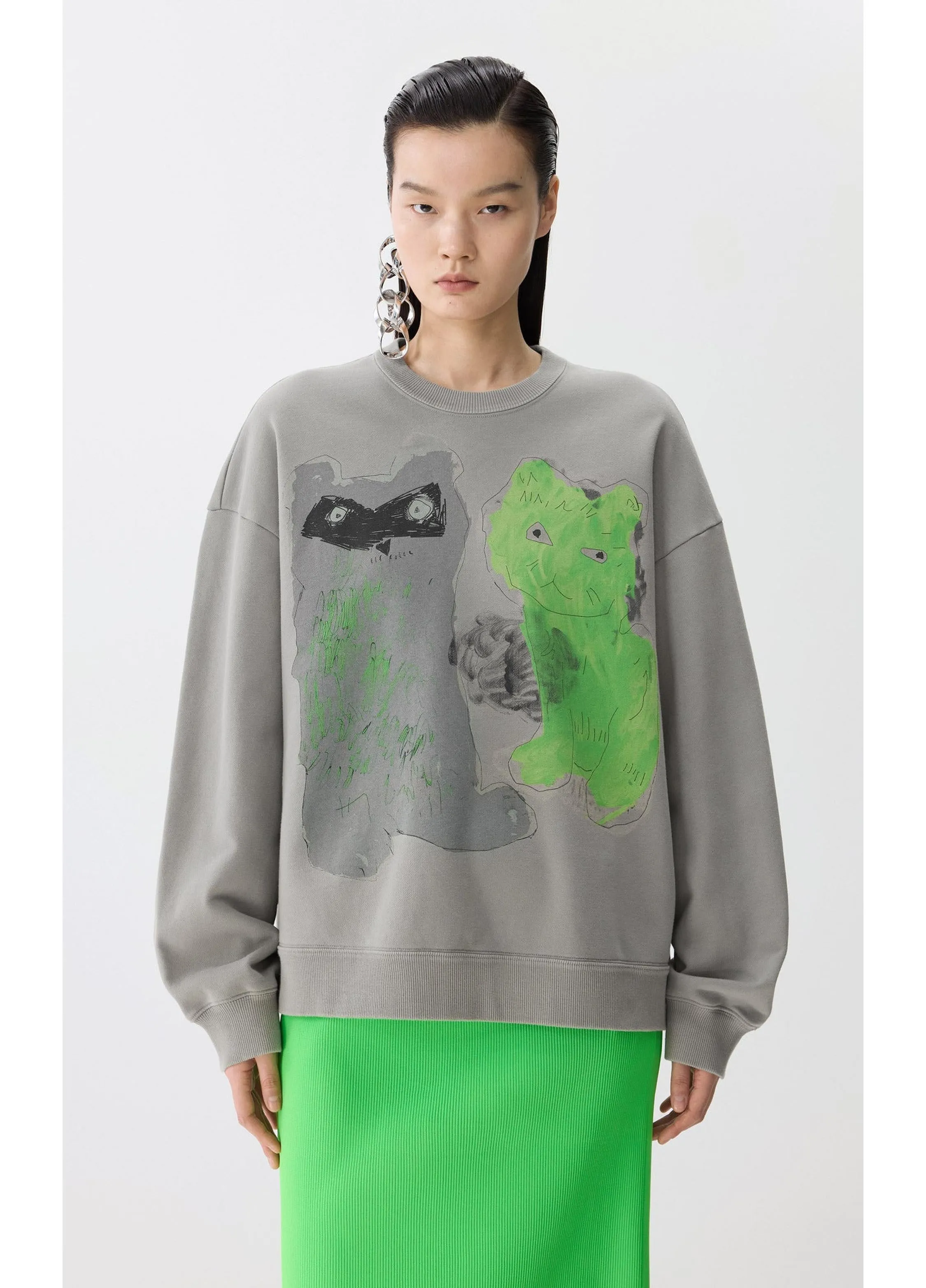 JNBY Playful Cat Oversized Cotton Sweatshirt