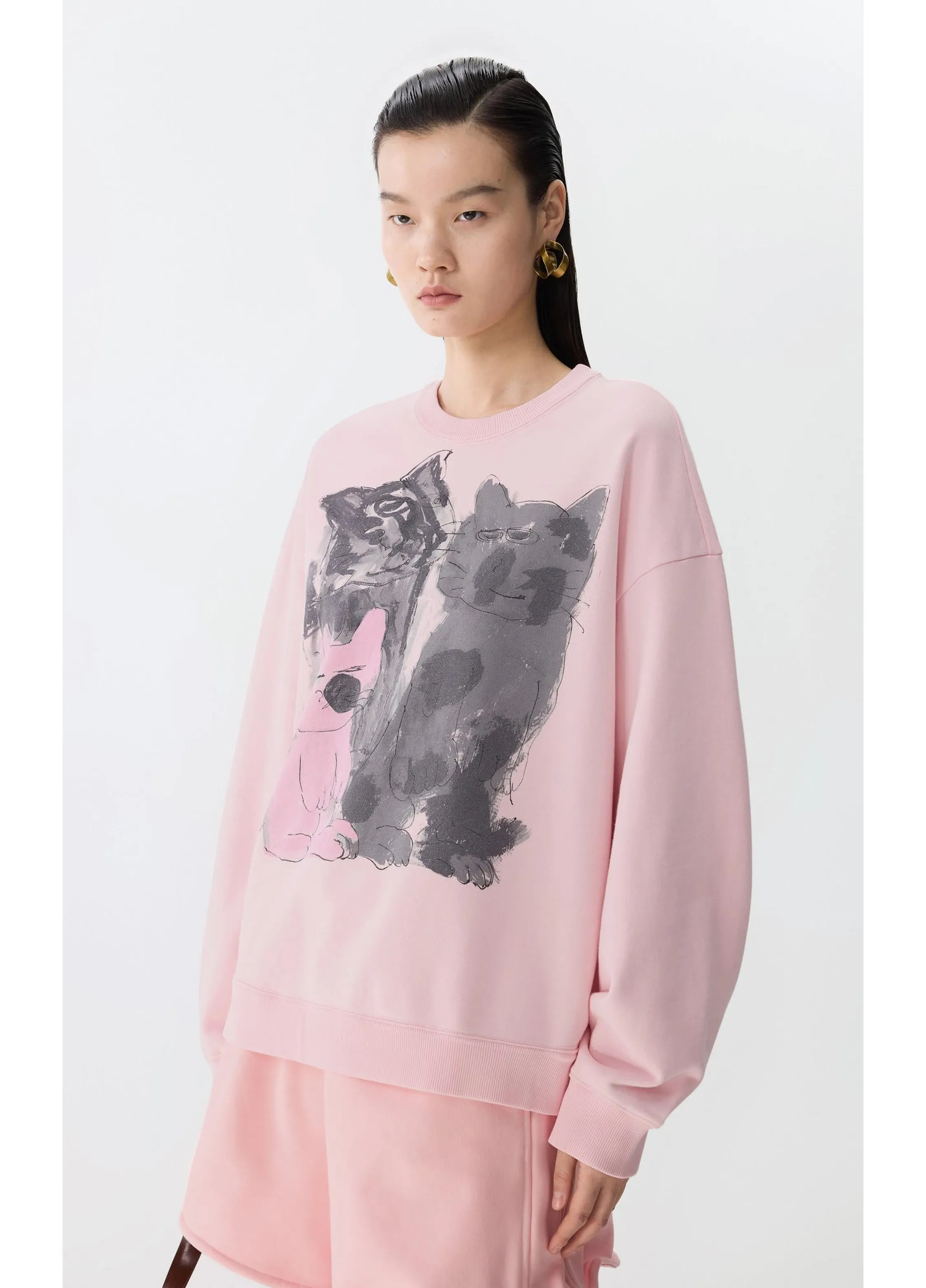 JNBY Playful Cat Oversized Cotton Sweatshirt