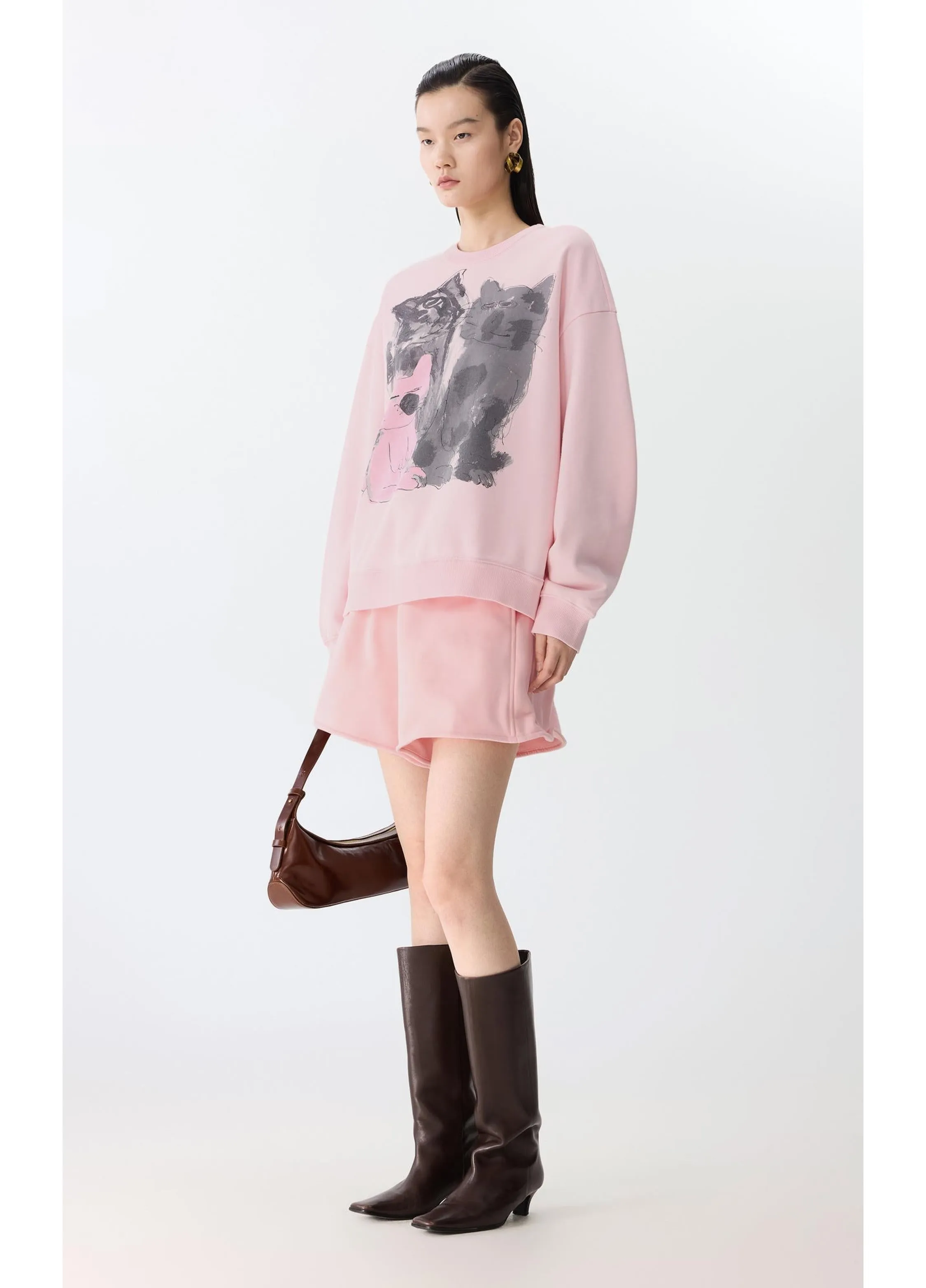 JNBY Playful Cat Oversized Cotton Sweatshirt