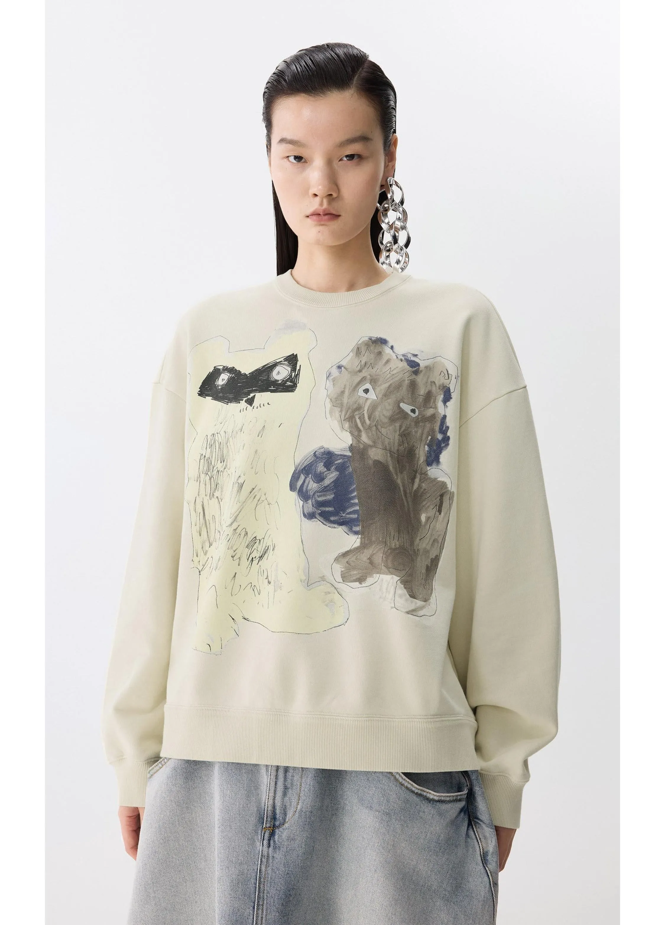 JNBY Playful Cat Oversized Cotton Sweatshirt