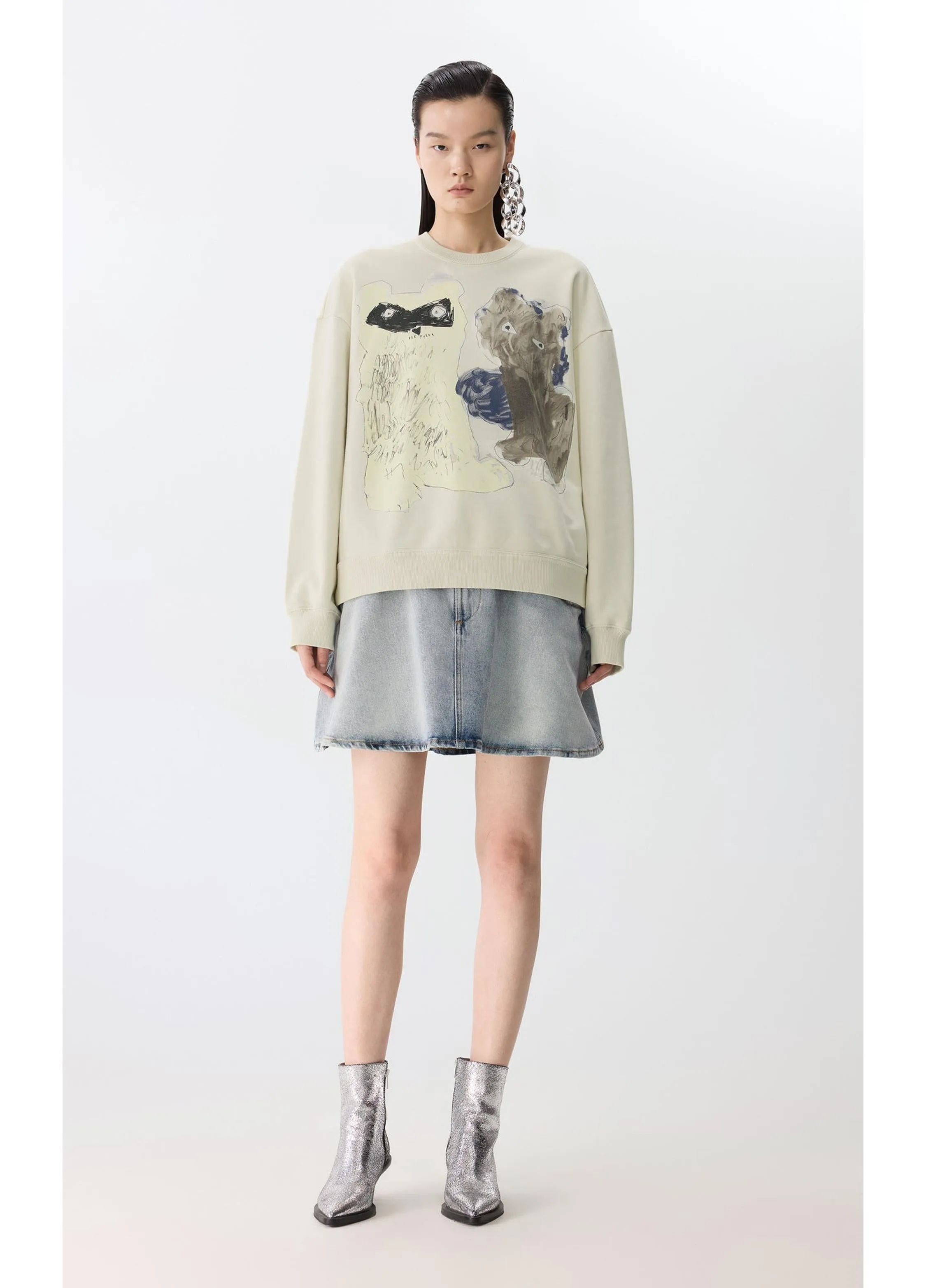 JNBY Playful Cat Oversized Cotton Sweatshirt