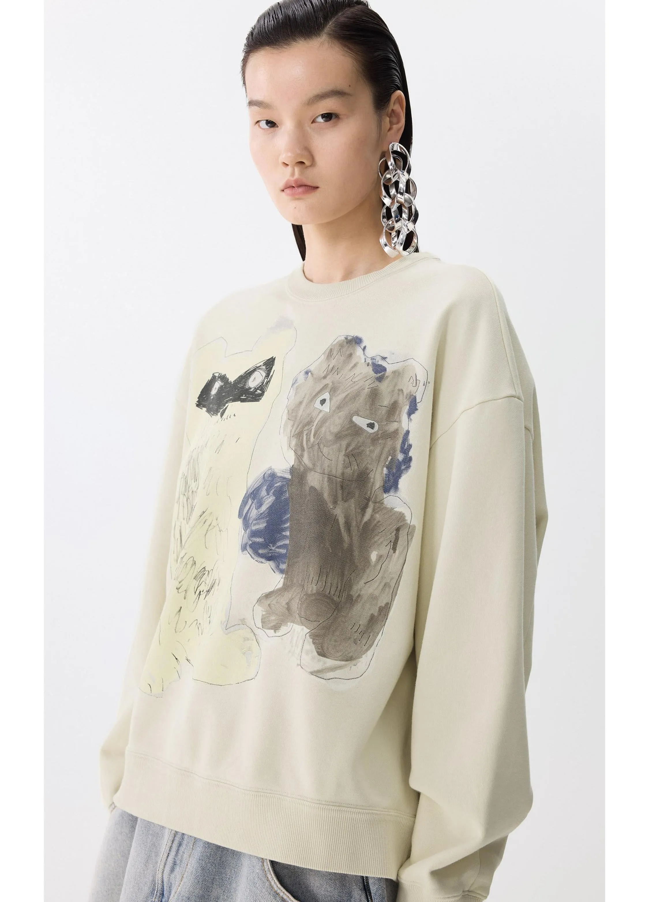 JNBY Playful Cat Oversized Cotton Sweatshirt