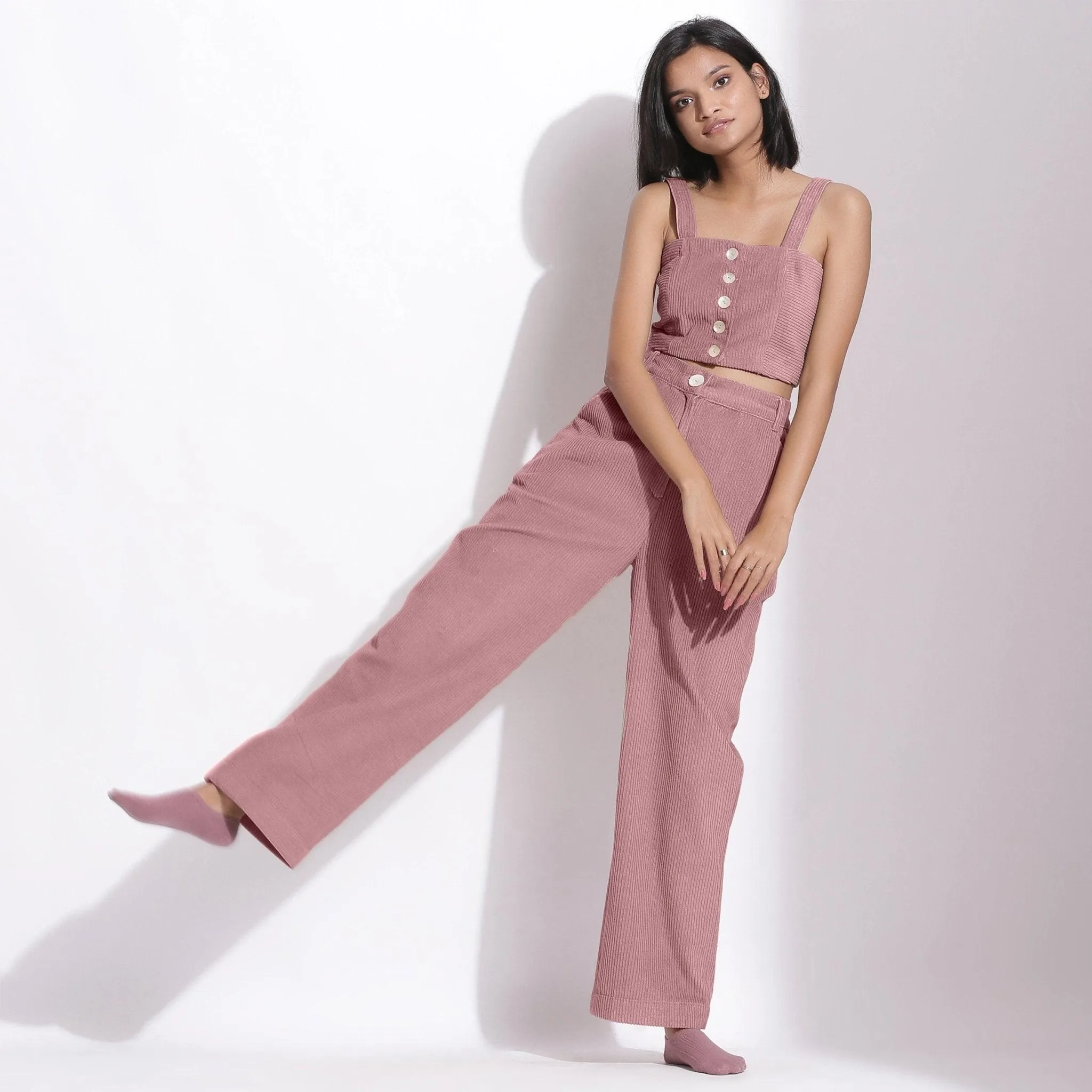 Mauve Warm Cotton Corduroy Slim Fit Crop Top
