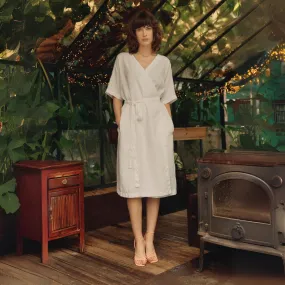 Optical White Linen Vine Dress