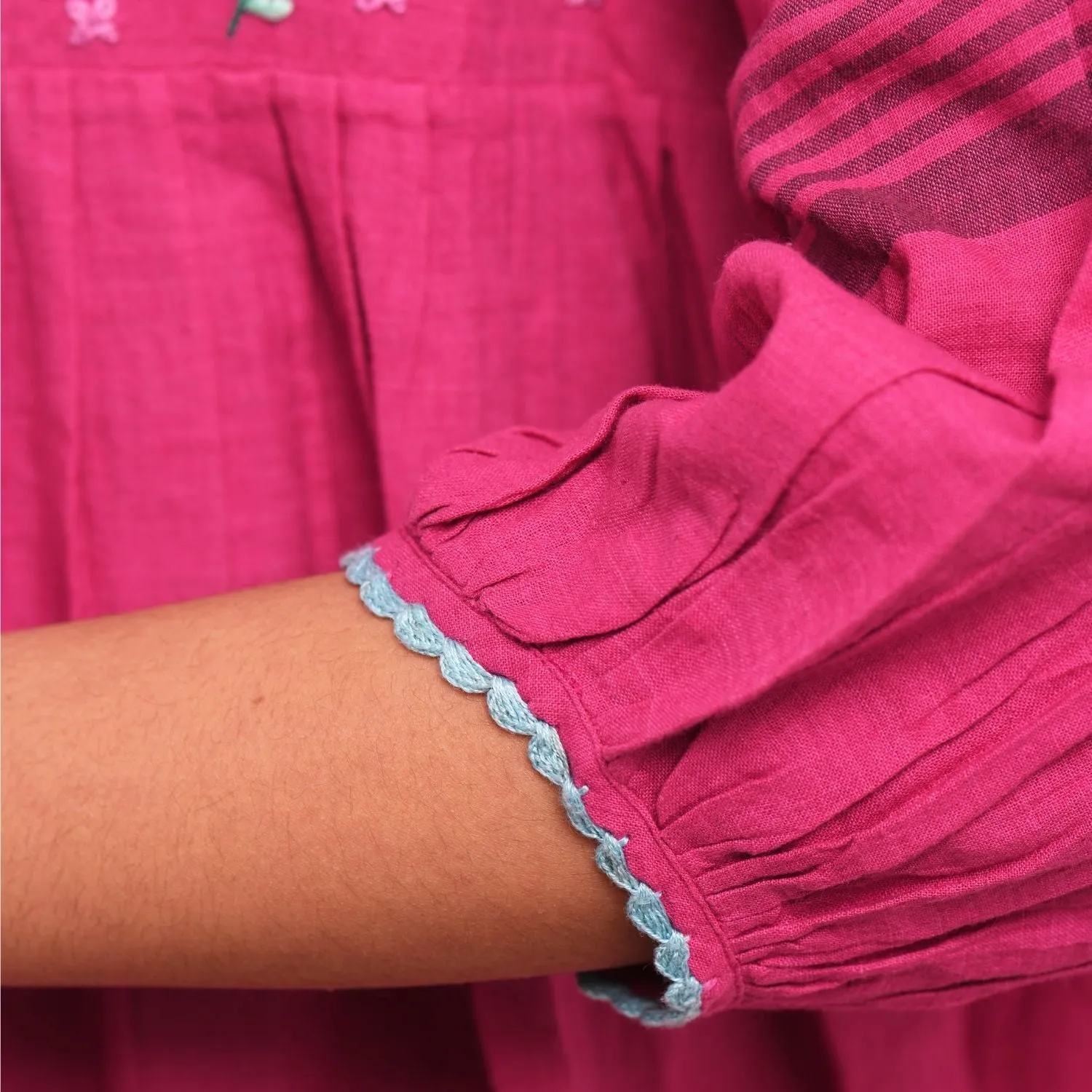 Orchid Magenta Hand Embroidered Women Top | Muslin Cotton  | Relaxed Fit