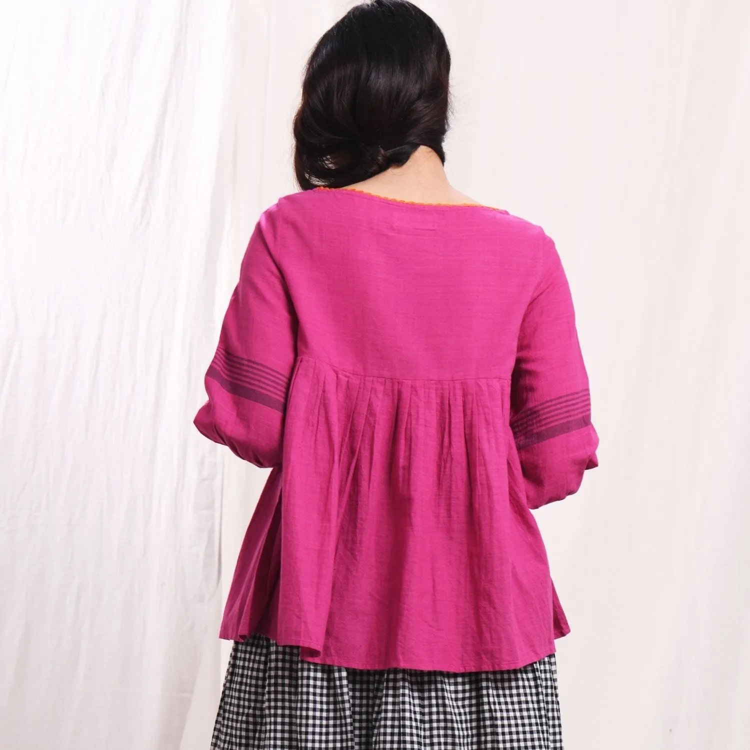 Orchid Magenta Hand Embroidered Women Top | Muslin Cotton  | Relaxed Fit