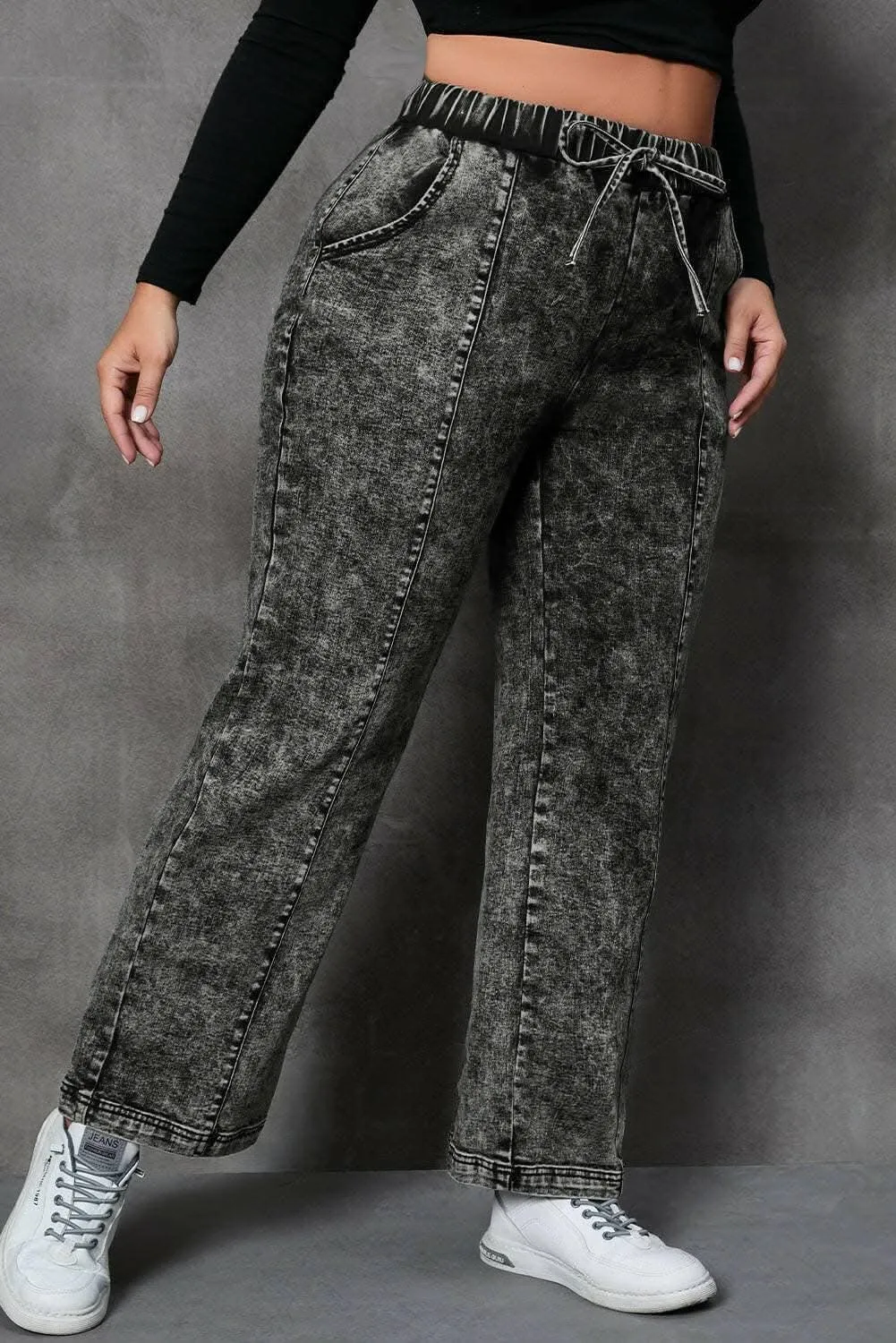 Plus size adjustable drawstring jeans