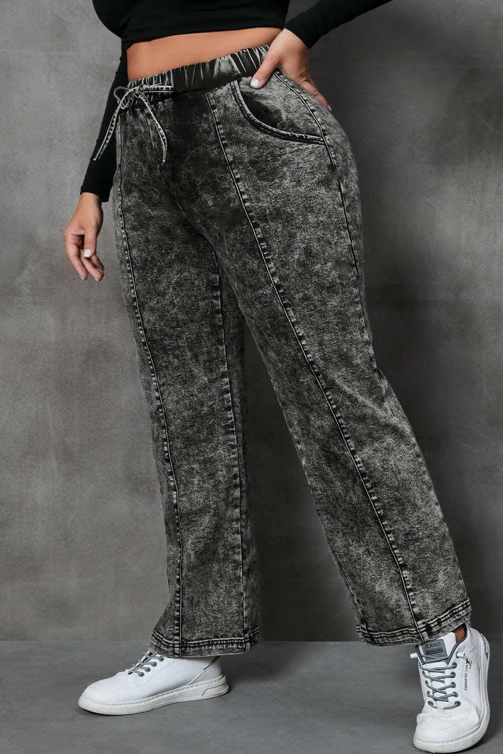 Plus size adjustable drawstring jeans