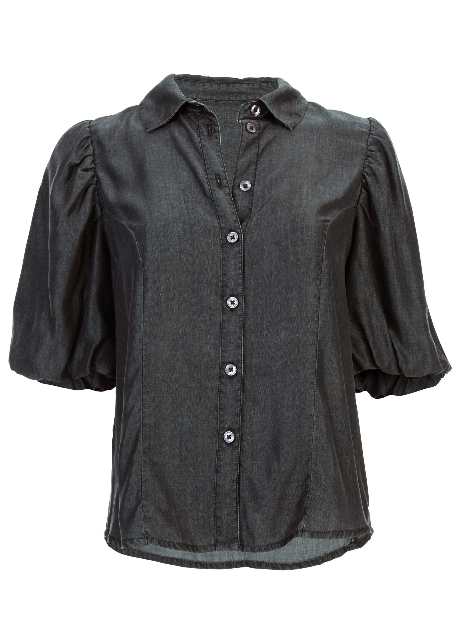 Puff Sleeve Button Down Top - Dark Grey