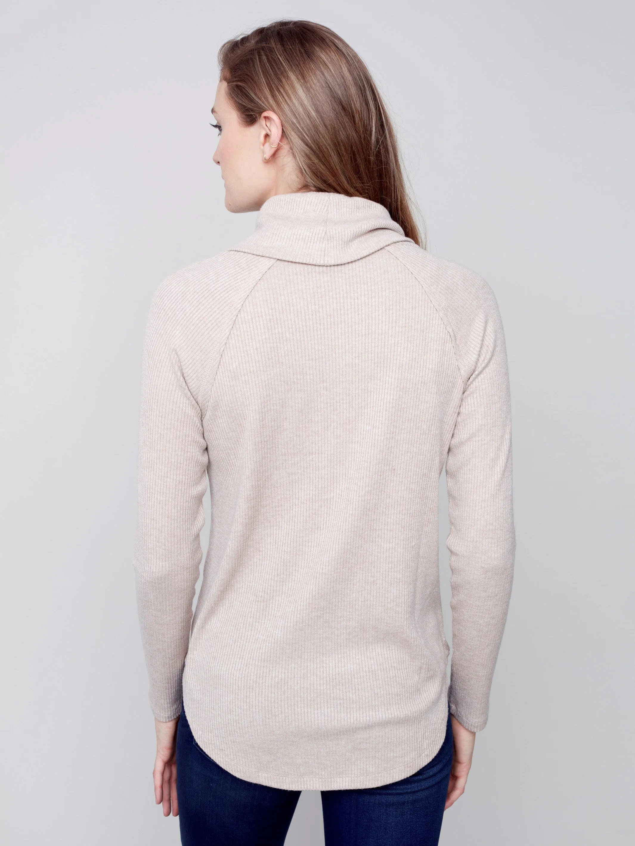 Ribbed Cowl Neck Top - Truffle