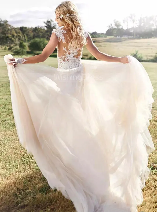 Romantic Wedding Dresses,Tulle Wedding Dress Illusion,WD00400