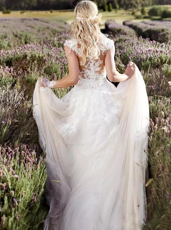 Romantic Wedding Dresses,Tulle Wedding Dress Illusion,WD00400