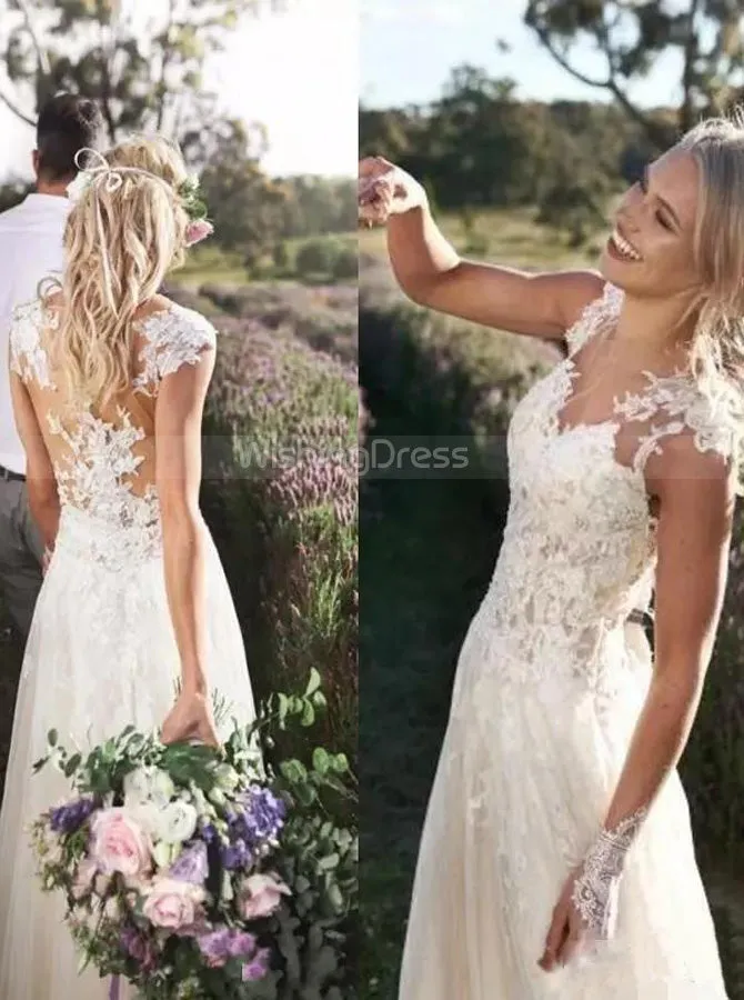 Romantic Wedding Dresses,Tulle Wedding Dress Illusion,WD00400