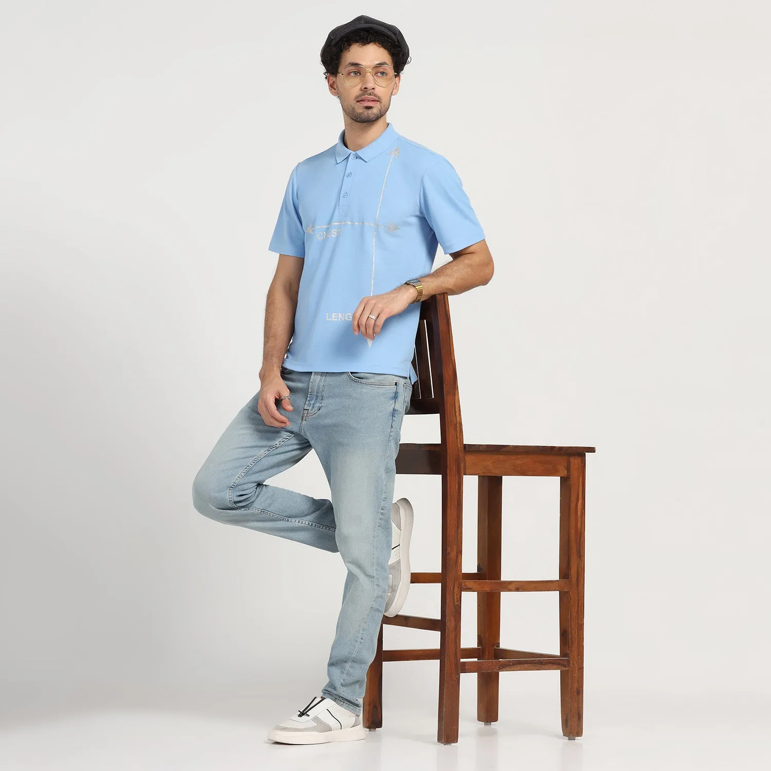 Sky Blue Printed Polo T-Shirt