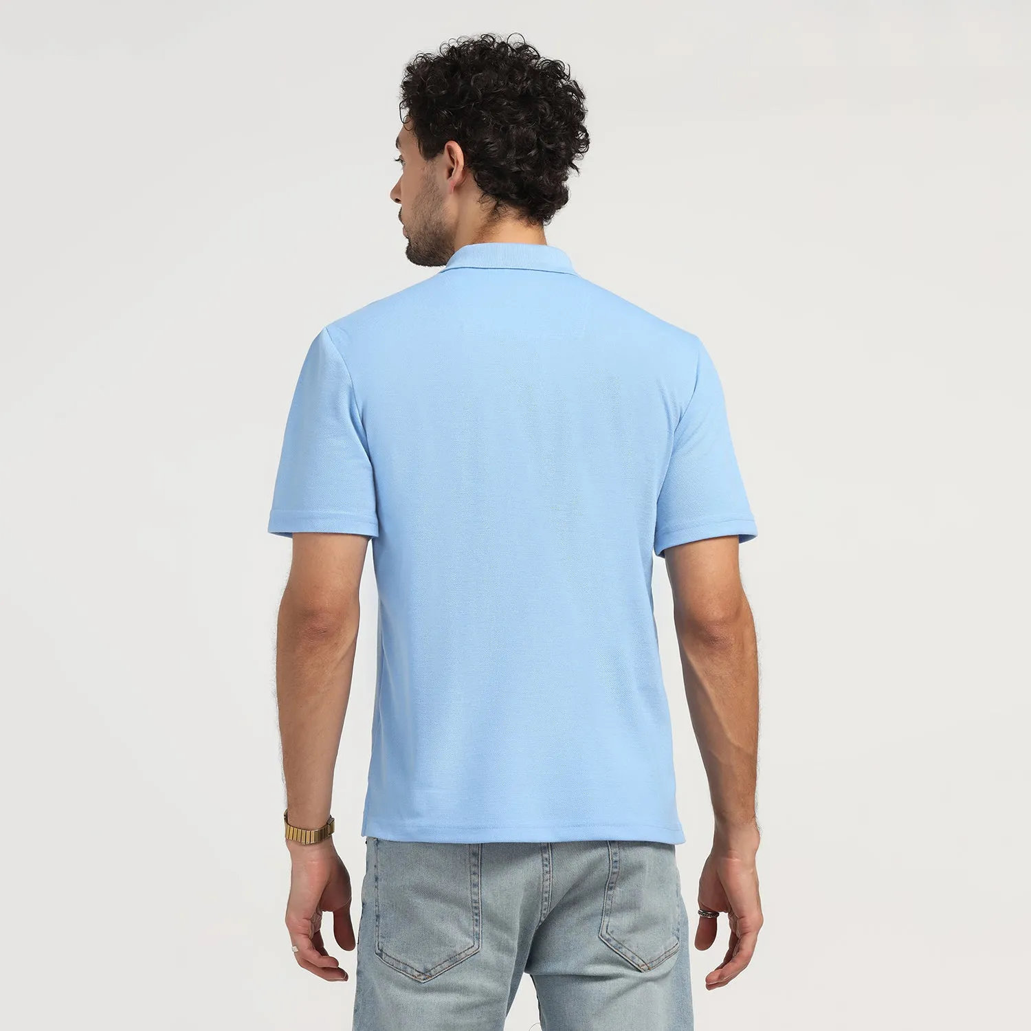 Sky Blue Printed Polo T-Shirt