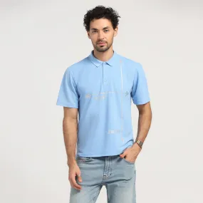Sky Blue Printed Polo T-Shirt