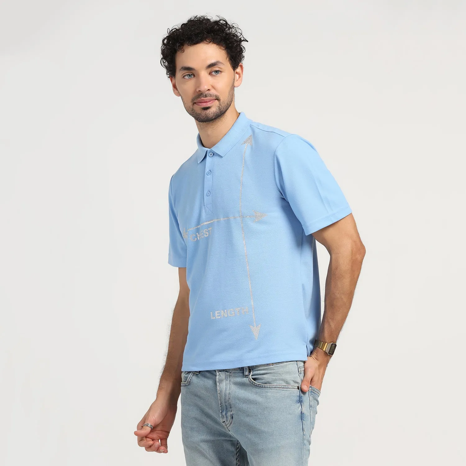 Sky Blue Printed Polo T-Shirt