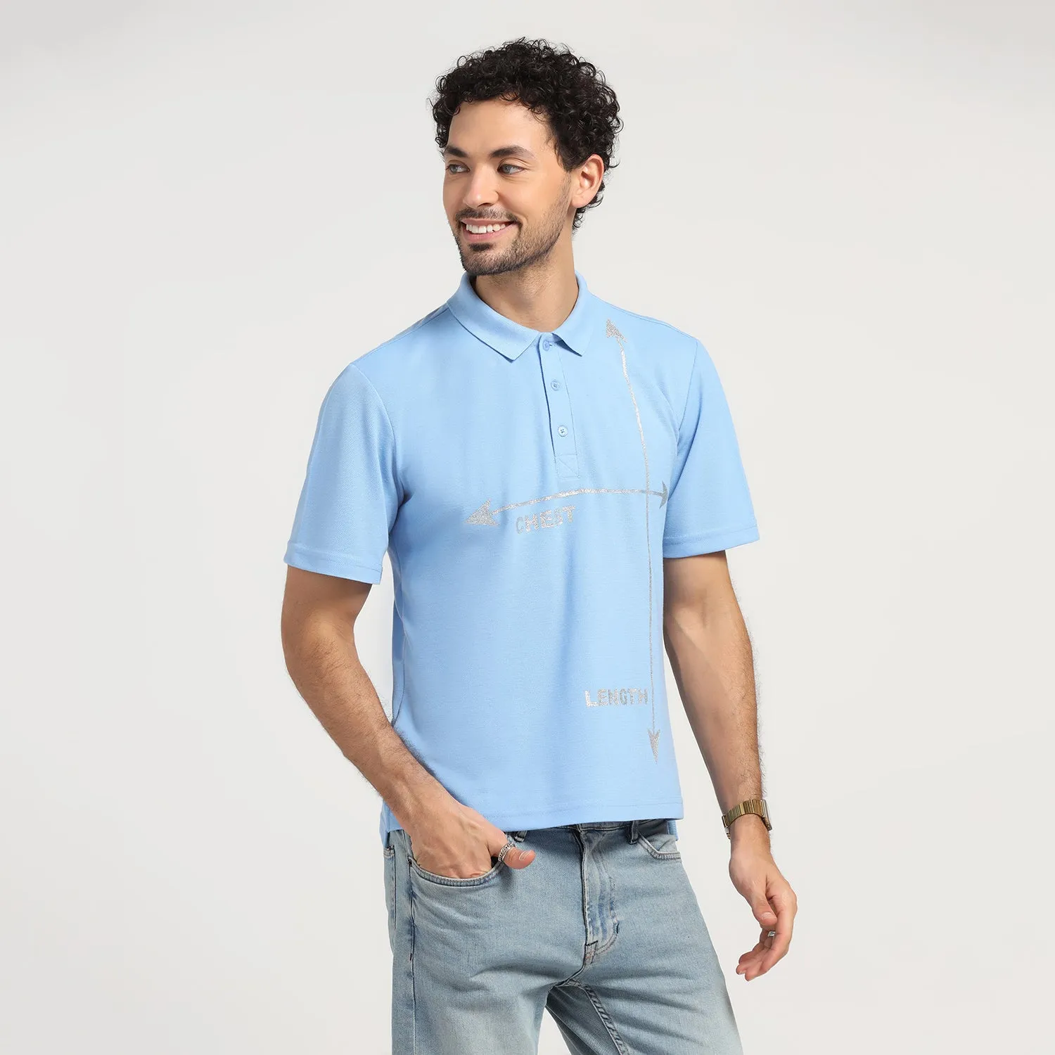 Sky Blue Printed Polo T-Shirt