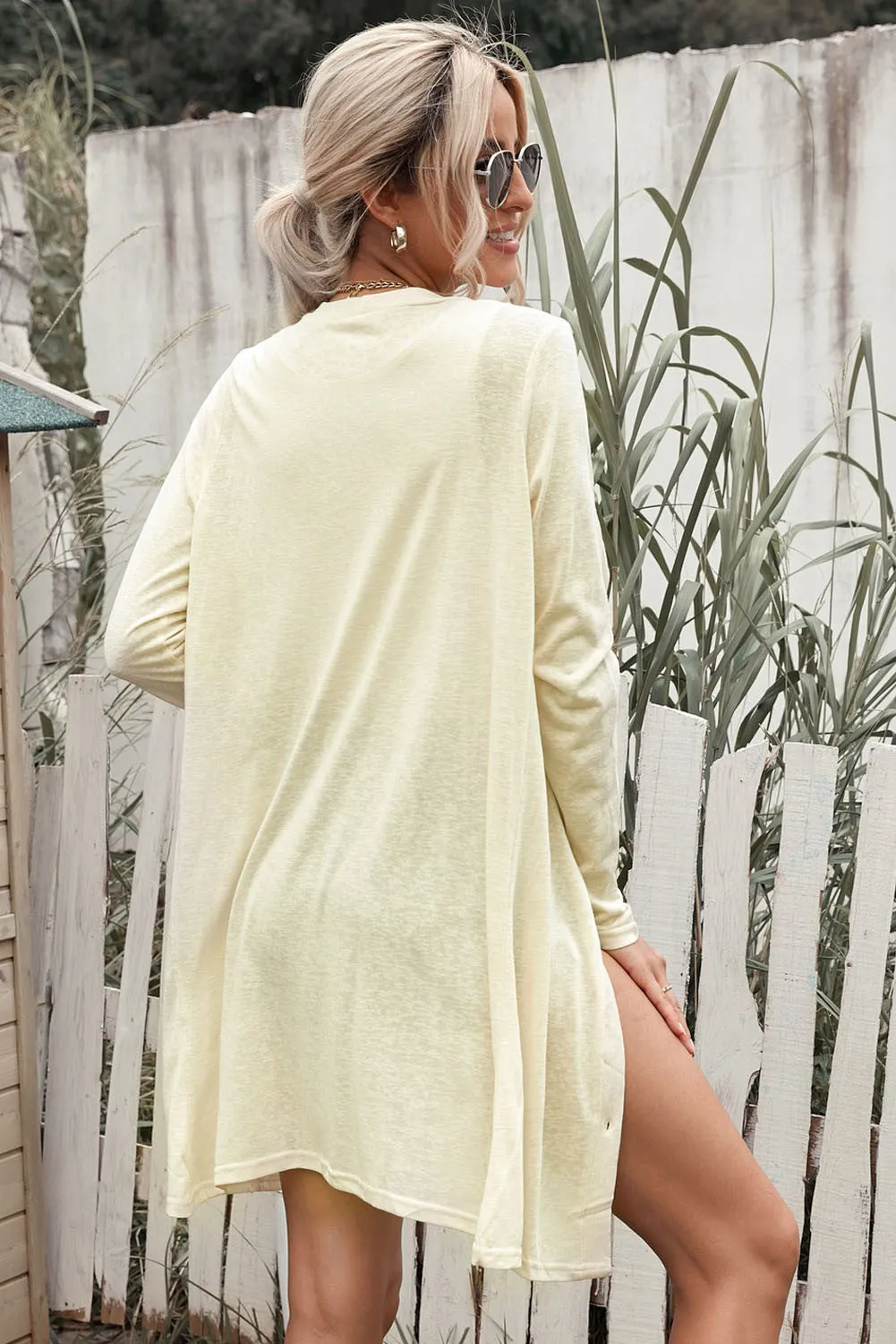 Solid Color Open-Front Buttons Cardigan
