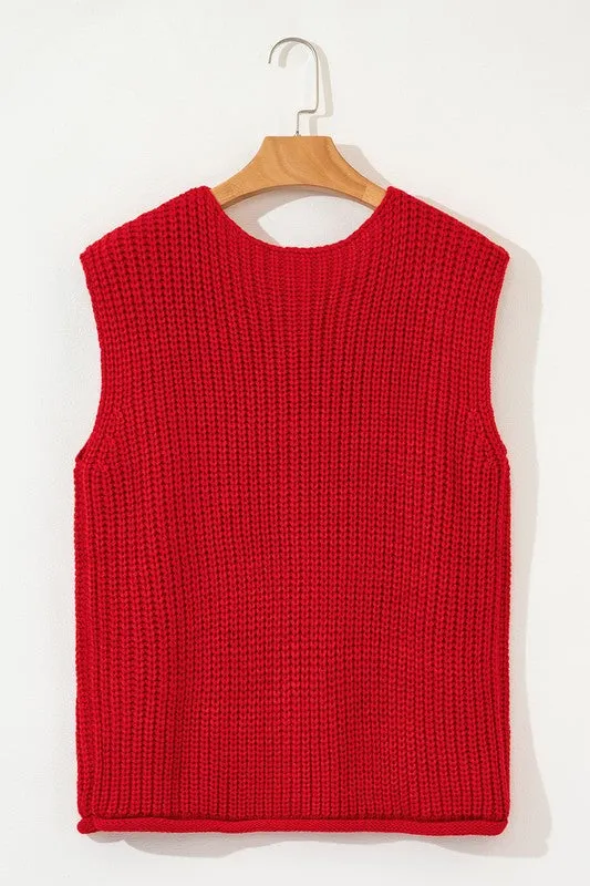 SPRING Textured Knit Buttoned Sweater Vest