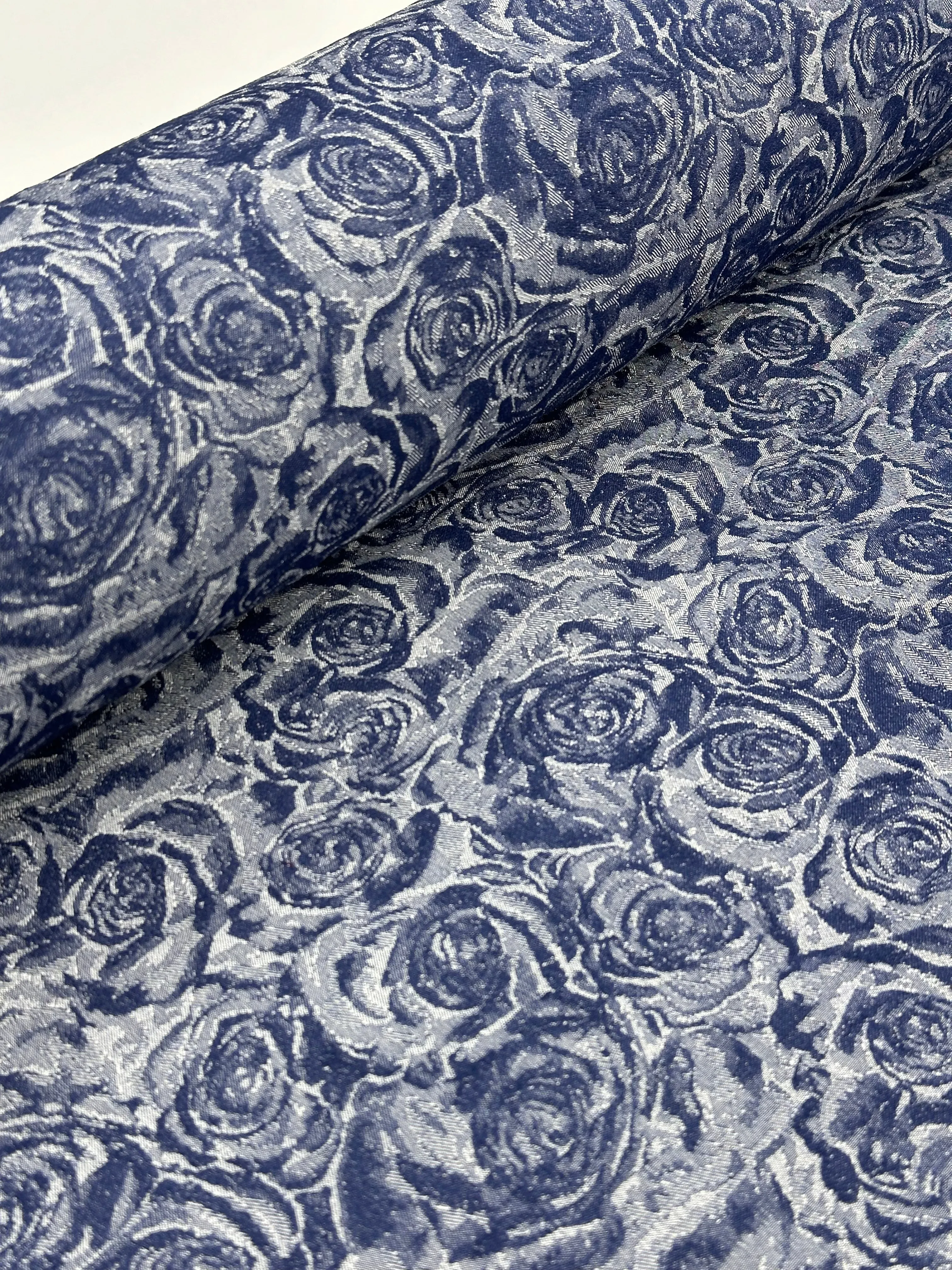 Stretch Denim Printed - Blue Roses