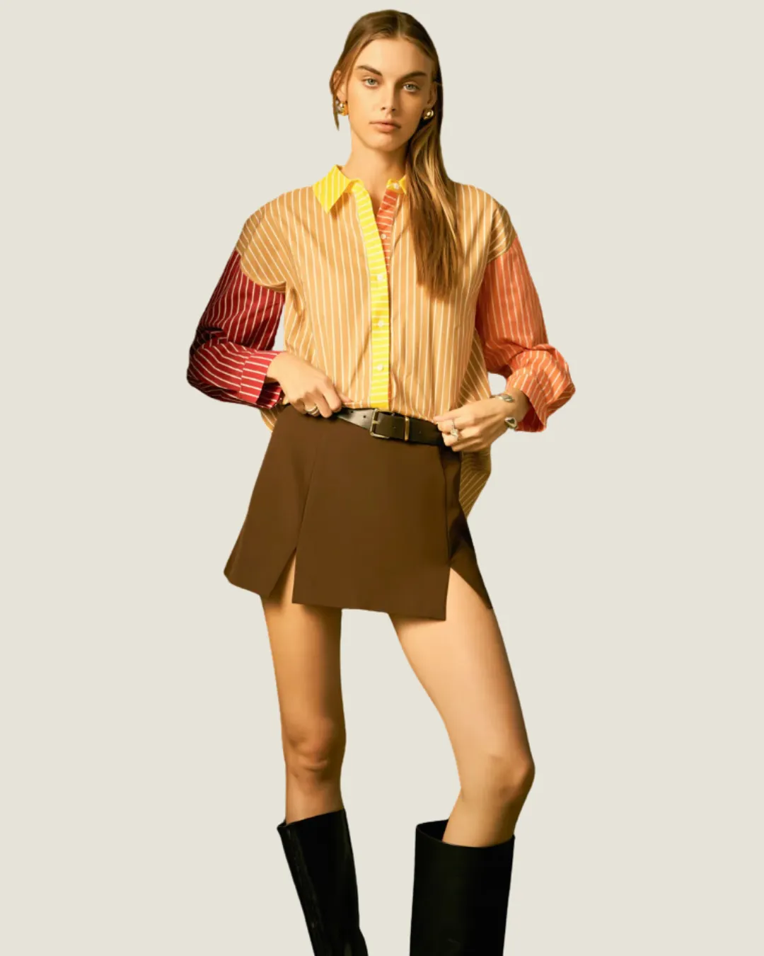 Sunny & 75: Brown Side Slit Mini Skort