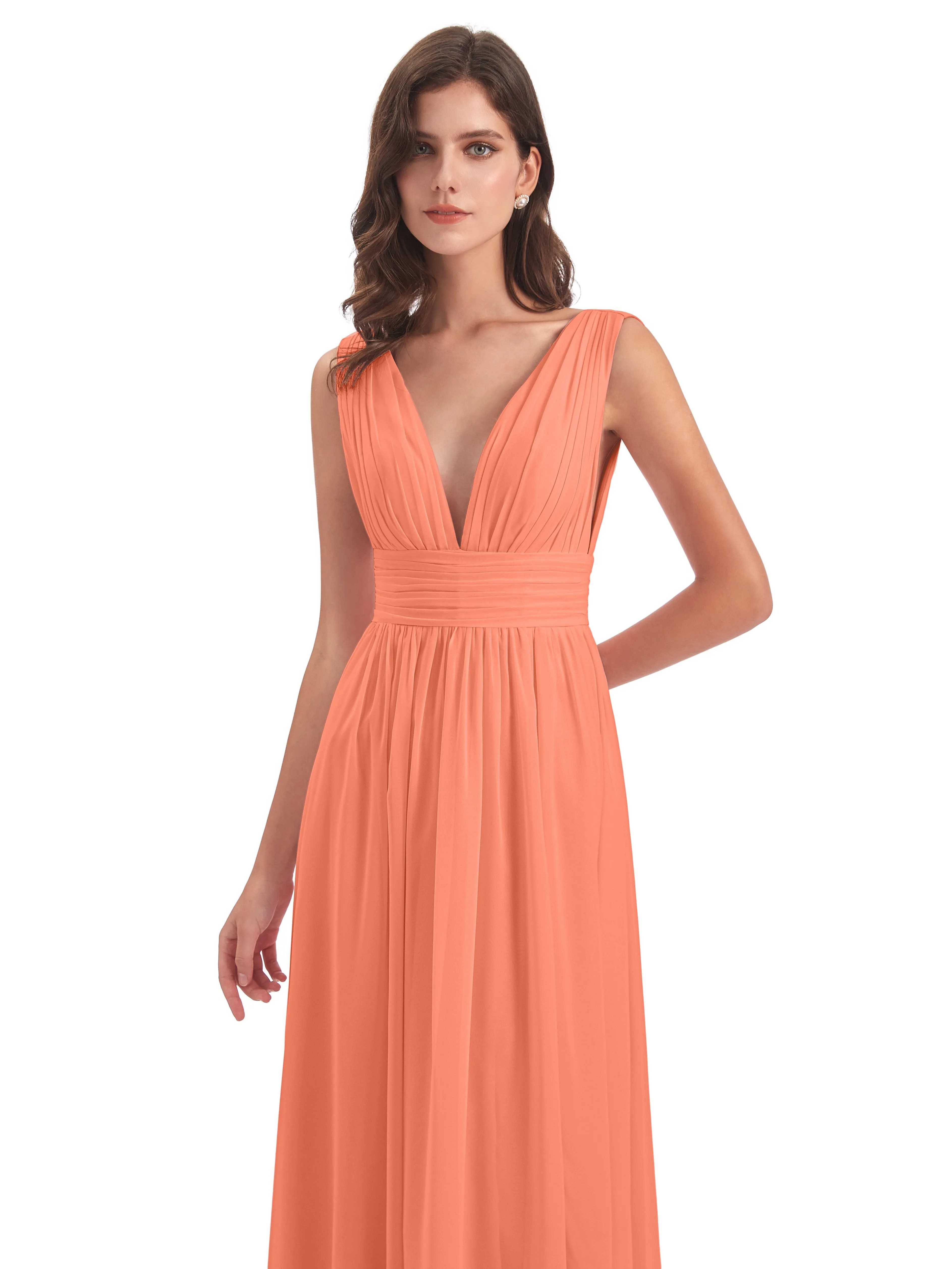 Sunset Bridesmaid Dress Charming Chiffon V Neck Split Long Bridesmaid Dresses