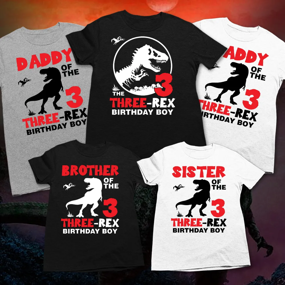 Three Rex birthday shirt, dinosaur birthday shirts for family