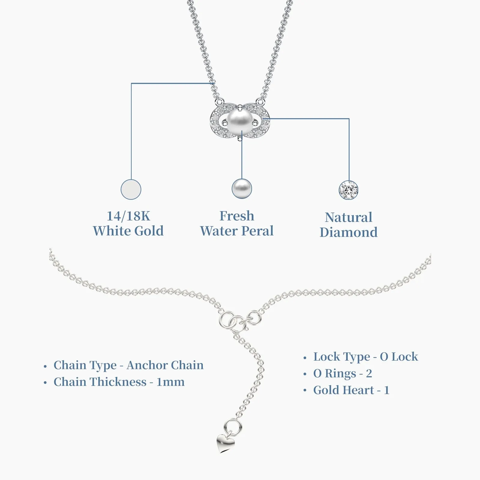 White Gold Little Pearl Diamond Necklace