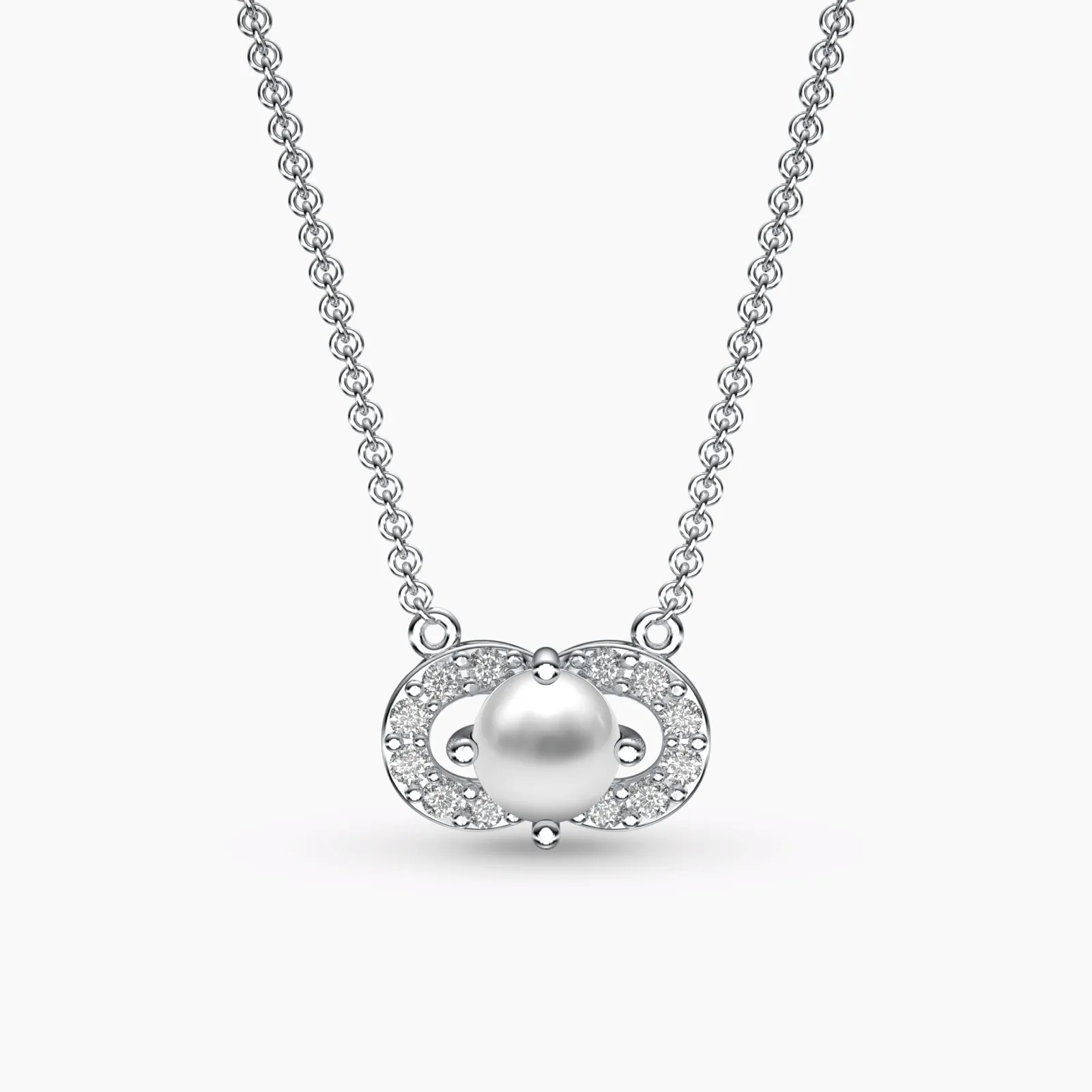 White Gold Little Pearl Diamond Necklace