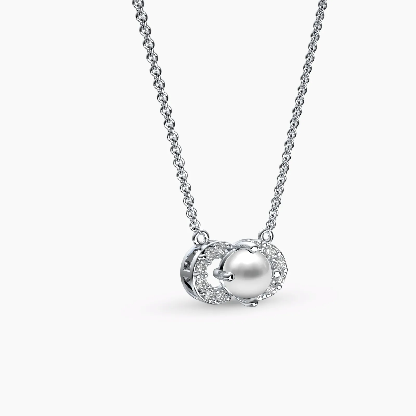 White Gold Little Pearl Diamond Necklace