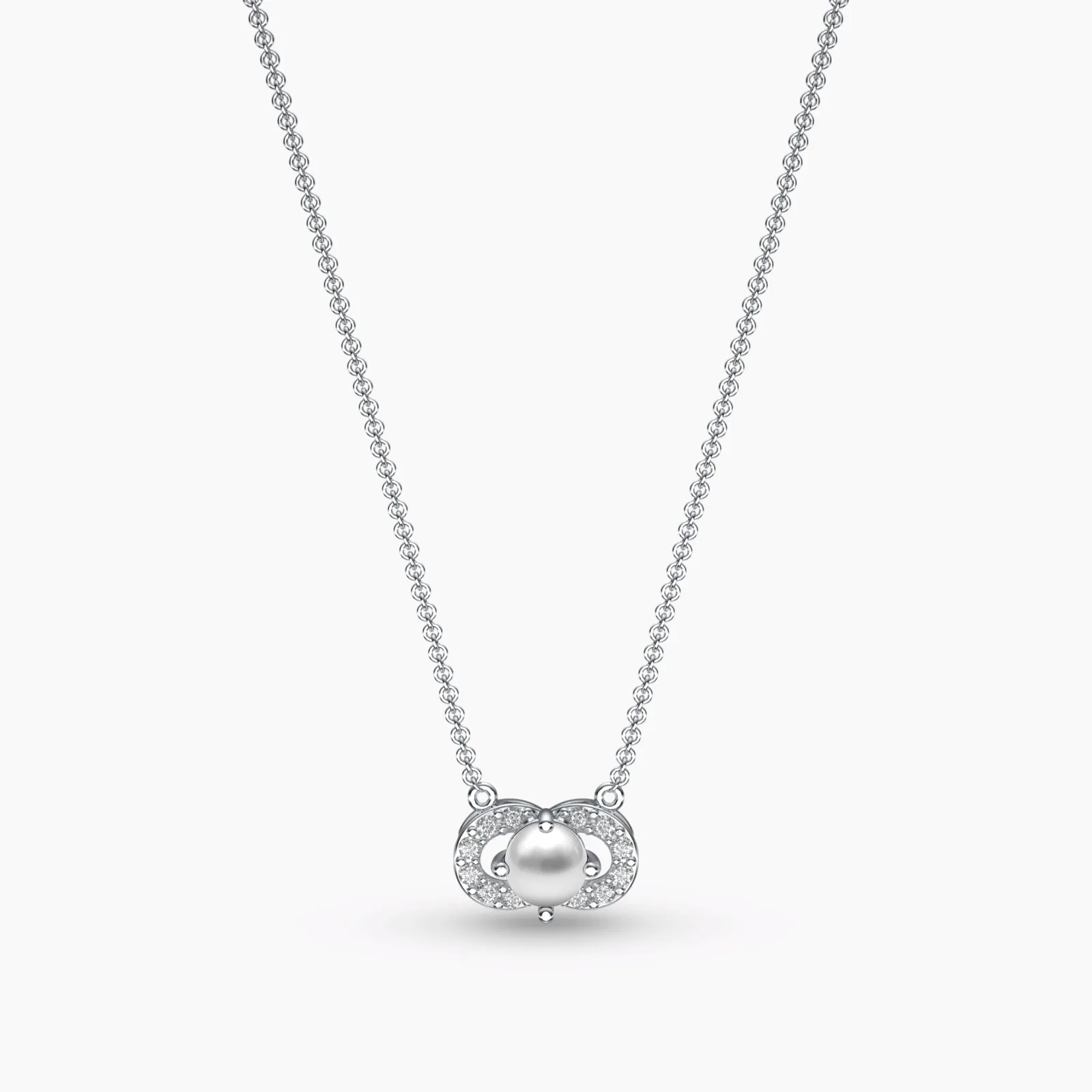 White Gold Little Pearl Diamond Necklace