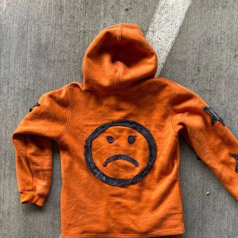 Y2K Retro Street Hoodie Women, Embroidered Crying Face & Star Letters, Oversized Zip Up Hoodies, Harajuku Gothic Hip Hop Rock Grunge, Aesthetic Vintage Casual Streetwear Sweatshirt