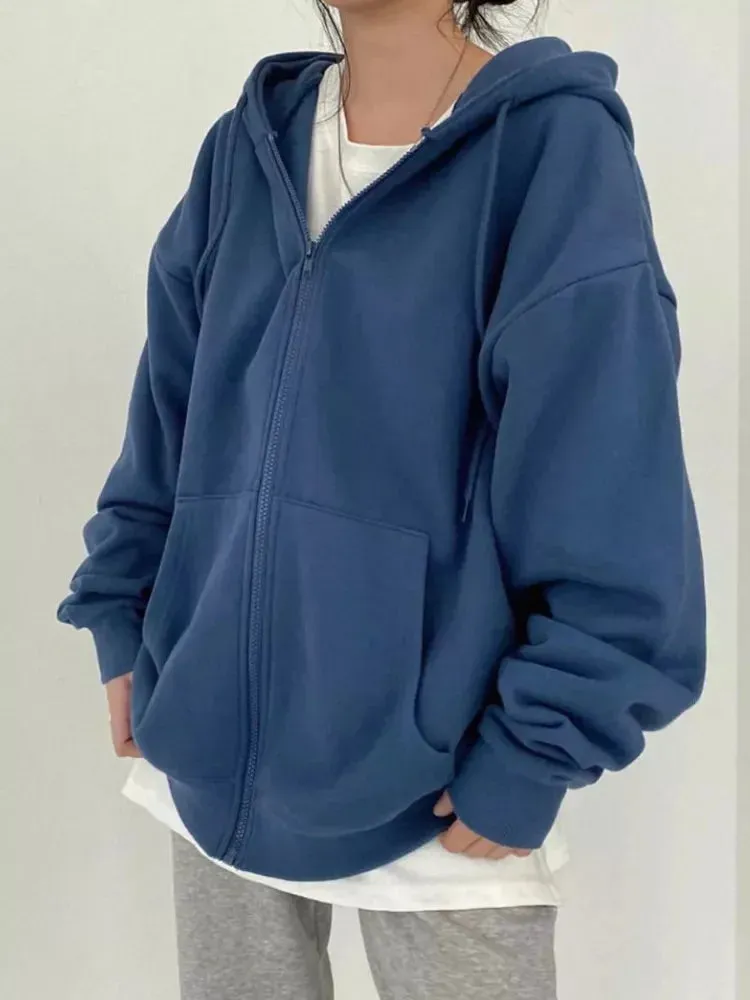 Y2K Retro Street Hoodie Women, Embroidered Crying Face & Star Letters, Oversized Zip Up Hoodies, Harajuku Gothic Hip Hop Rock Grunge, Aesthetic Vintage Casual Streetwear Sweatshirt